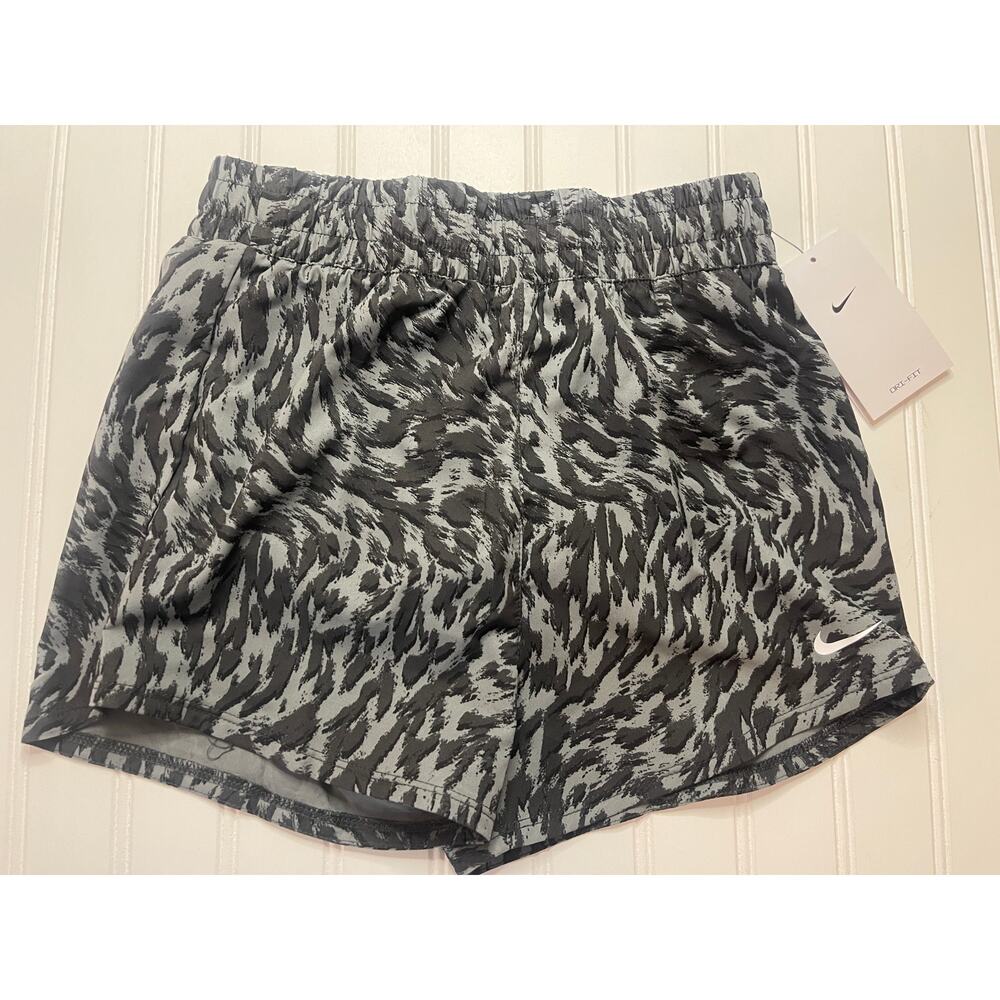 NWT Nike Girls‎ One Woven High-Waisted Shorts Black Gray - Size Girl's Medium
